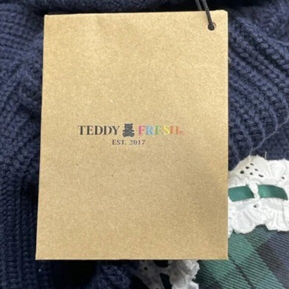 NEW TEDDY FRESH Women's Sweater Dress Knit Laced Up Size S/M Navy - Picture 7 of 8